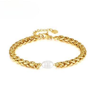 Titanium Steel Niche Light Luxury Design Sense Stainless Steel Chain Natural Freshwater Pearl Bracelet