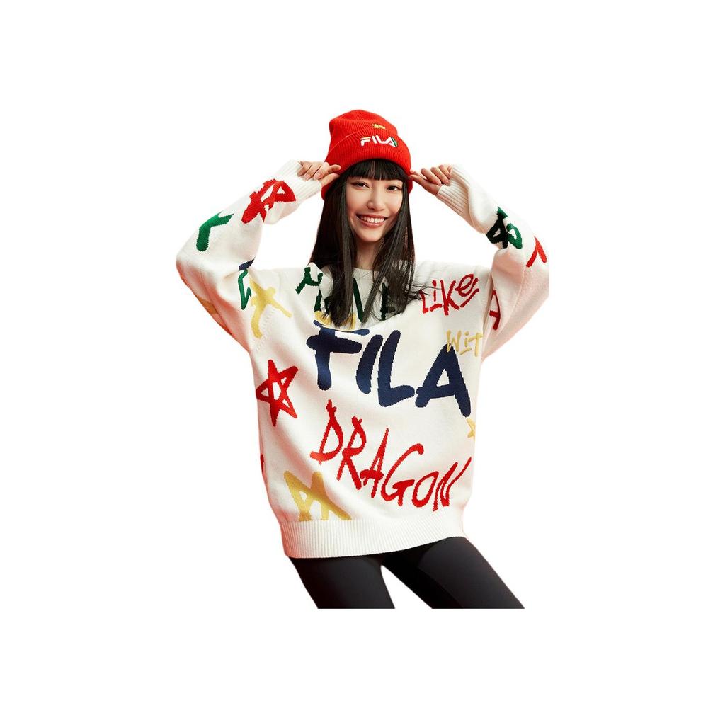 New FILA Dragon Series Knitwear Unisex Cloud White F11U419402F-WT