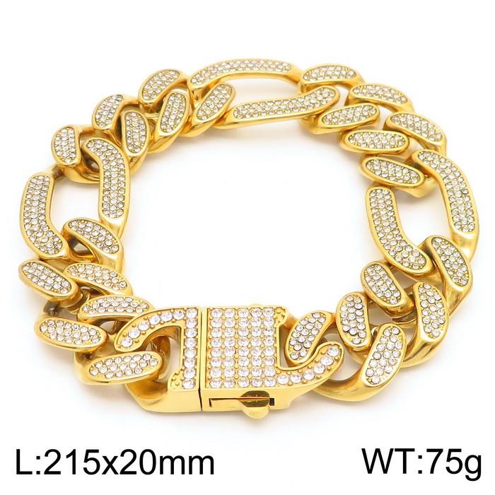 Hip Hop Shiny Rhinestones Bracelet for Men Women High Quality Zircon Cuban Miami Charm Chunky Figaro Chain Gold Color Jewelry
