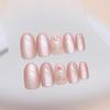 Cat Eye Bow Strawberry Oval Nail Tips - Removable & Wearable Medium-Long Nails