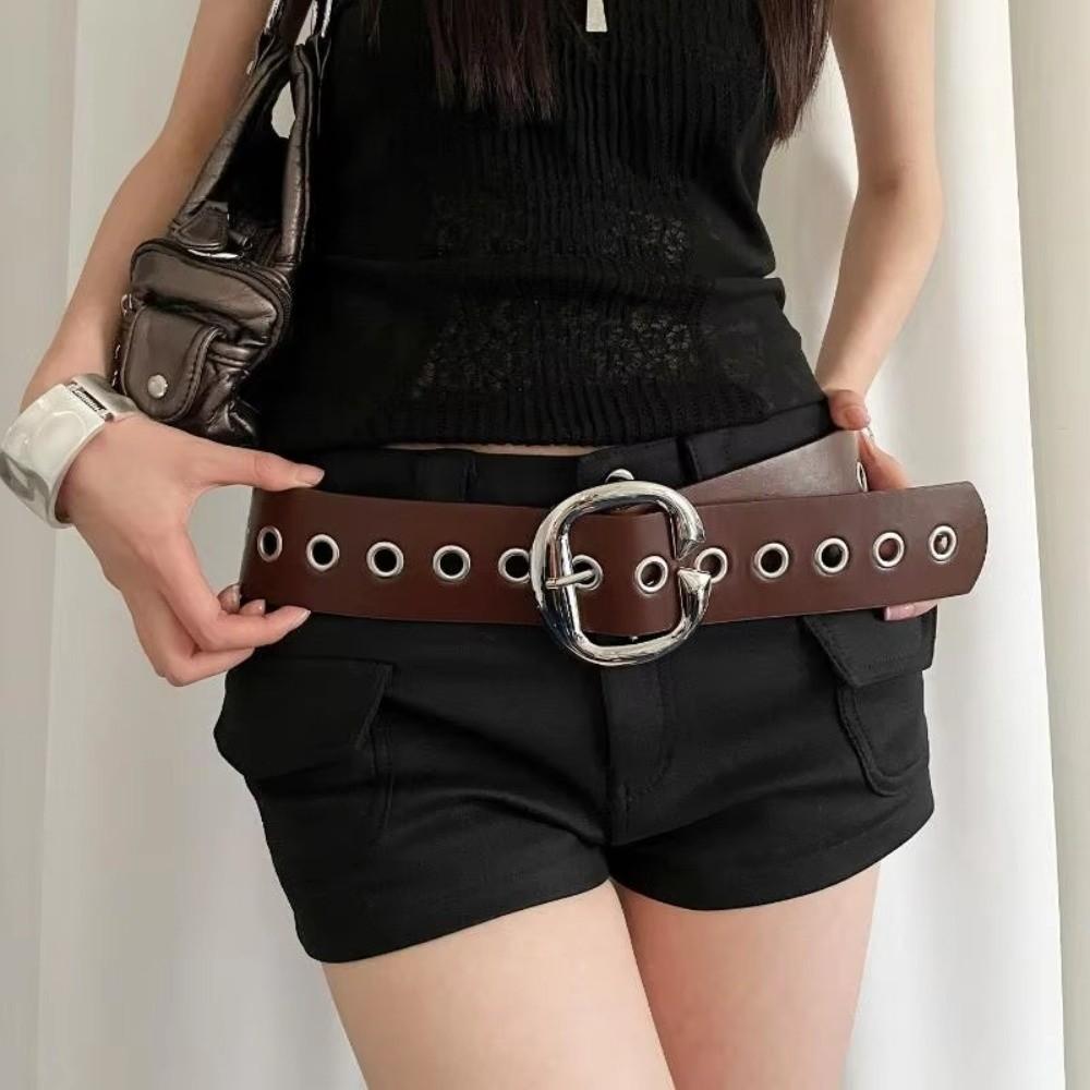 Retro Wide Belt Versatile Needle Buckle Belt Y2K PU Leather Belt  for Women