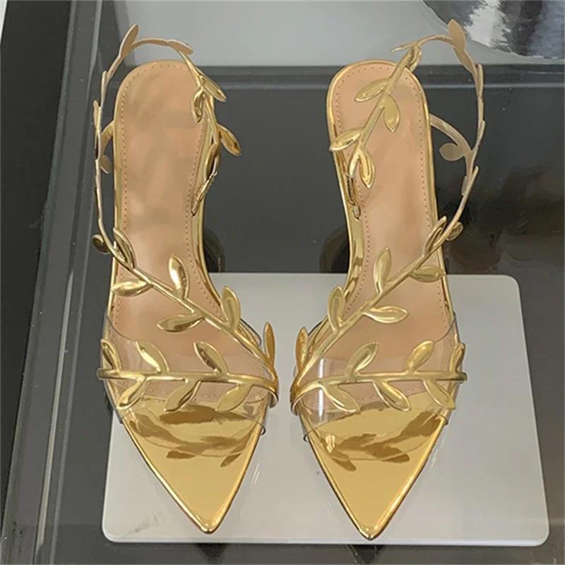 Street Style Fashion PVC Transparent Pointed Toe Women Sandals Street Prom Thin Heels Shoes Summer Zapatos De Mujer