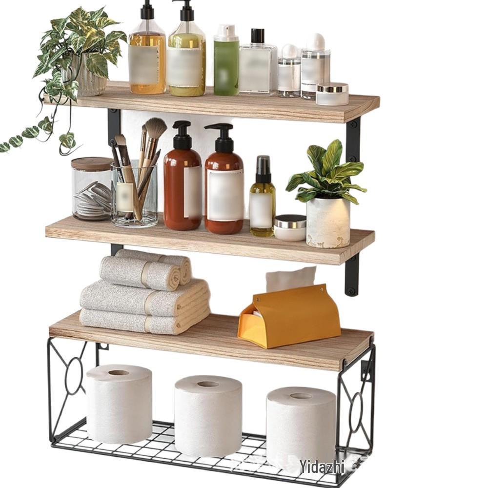 Wall-Mounted Bathroom Shelf with Storage Basket for Kitchen or Living Room