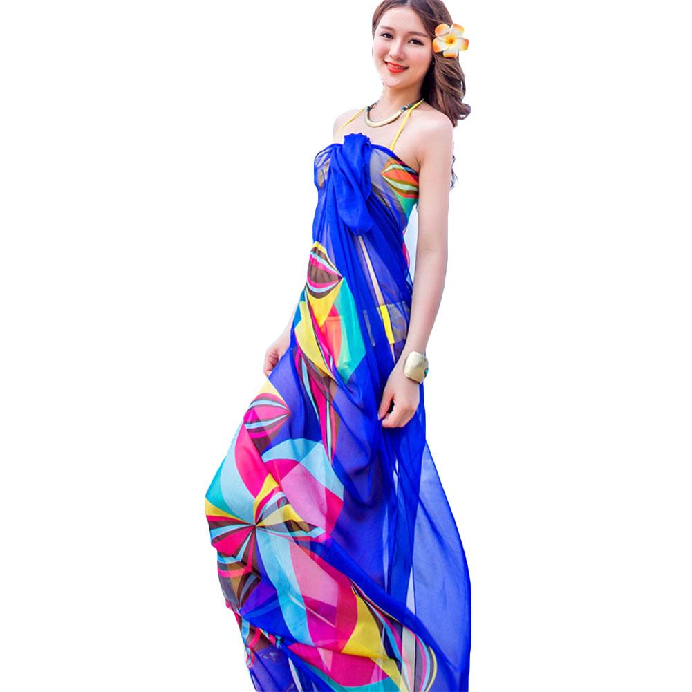 190cm*140cm Women Stylish Geometric Printing Bright Color Beach Sun-screen Scarf