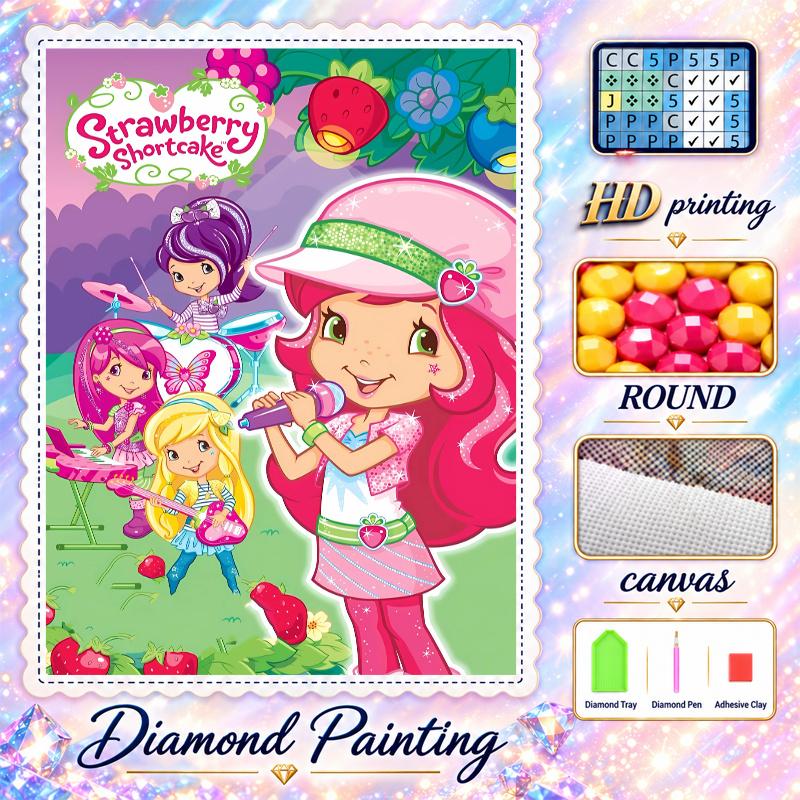 Strawberry Shortcake Diamond Painting Kit 5D Full Drill DIY Diamond Mosaic Wall Art Home Decor