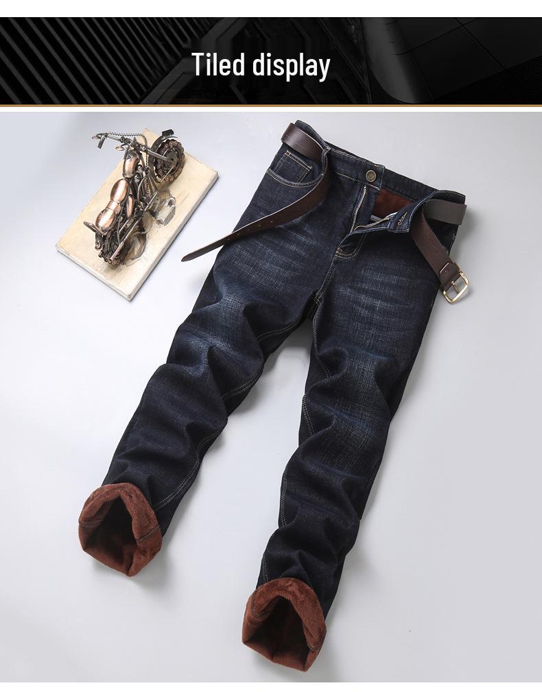 Jeans en Denim Xintang Homme Hiver Doublure Velours Stretch Jambe Droite - Style Américain Chaud