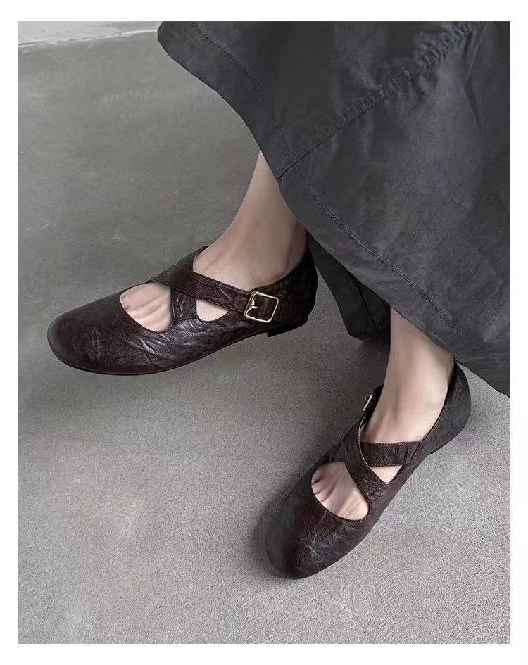 

Французские ретро туфли Мэри Джейн из маленькой кожи вечерние туфли балетки туфли на плоской подошве с круглым носком мягкая подошва мягкая поверхность легкий вырез одинарные туфли женские 40 коричневый