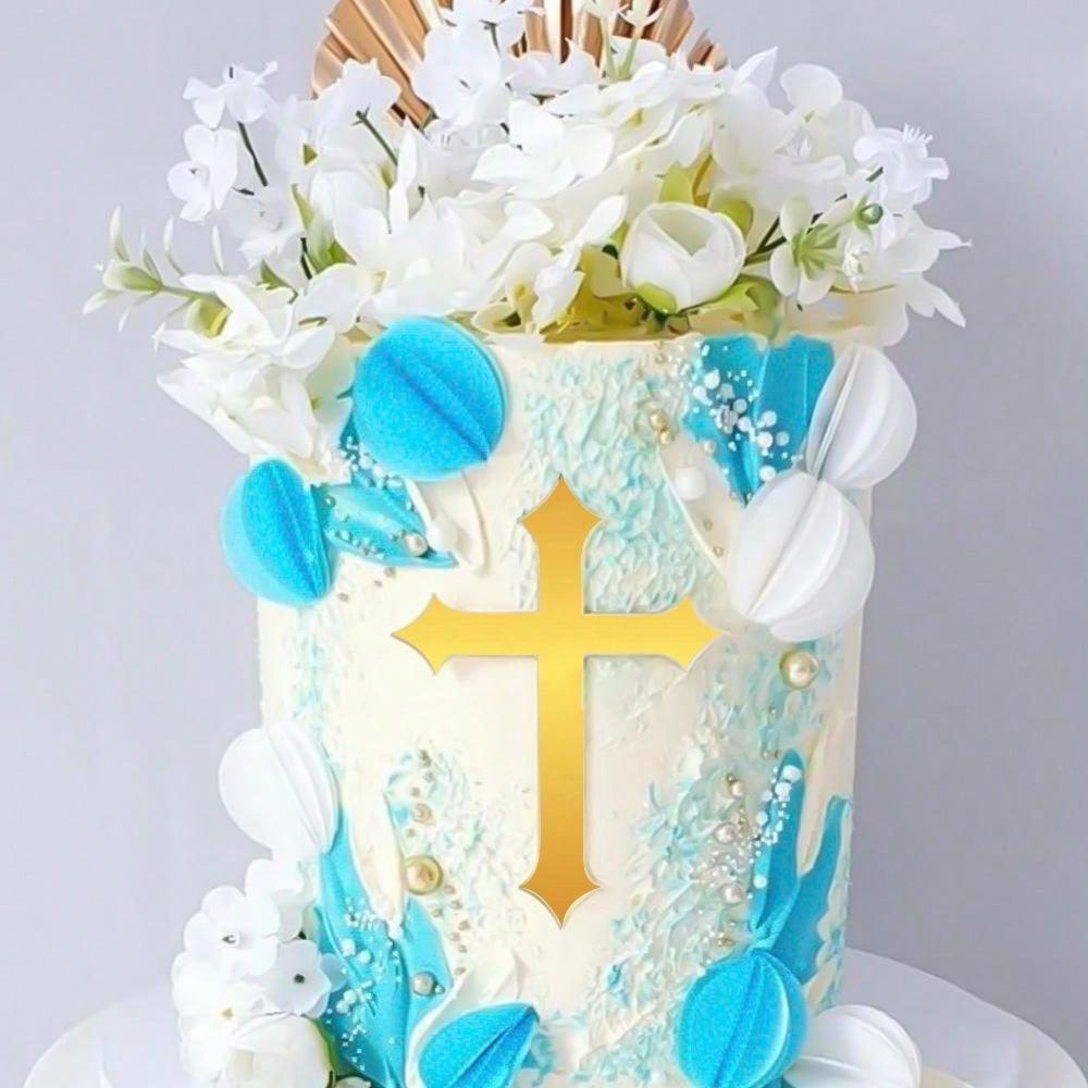 10pcs Acrylic Christ Happy Birthday Cake Topper Gold Jesus of the Cross Party Cake Toppers Baby Shower gift dessert Decoration