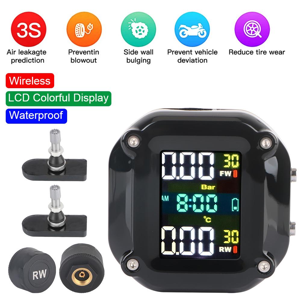 With 2 External Sensors Tyre Temperature Motorcycle TPMS Motor Tire Pressure Monitoring Alarm System Internal sensor