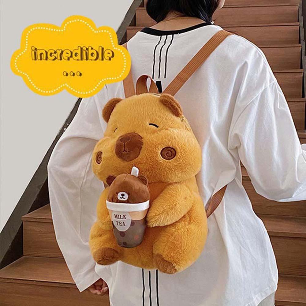 Bear Brown Doll Bag Cute Cartoon Daypack Thickened Capybara Plush Backpack  Women