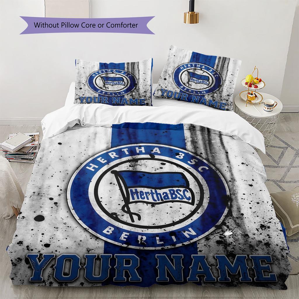 Hertha BSC Custom Name Pattern Bedding,Quilt Set Quilt Cover Pillowcase Home Birthday Gift(1 * Duvet Cover + 2 * Pillowcase, Without Core)