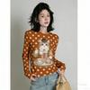Spring Europe America Fashion Fun Cat Print Women's T-shirt Casual Pullover Women Long Sleeve Clothing Outdoor Street Tees Top