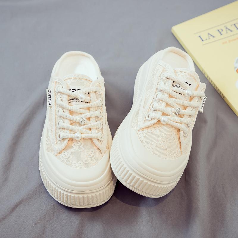 Fashion Shoes Women Female Slippers Loafers Luxury Slides Lace Soft 2025 Designer Summer Fashion Fabric Slippers Casual Loafers Shoes L