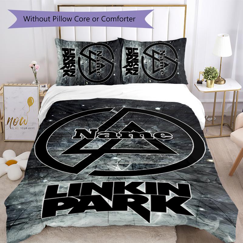 3pcs Custom Name Cartoon Linkin Park Bedding Set Duvet Cover Closure Includes 1 Duvet Cover & 2 Pillowcases for All Seasons Bedroom Decor