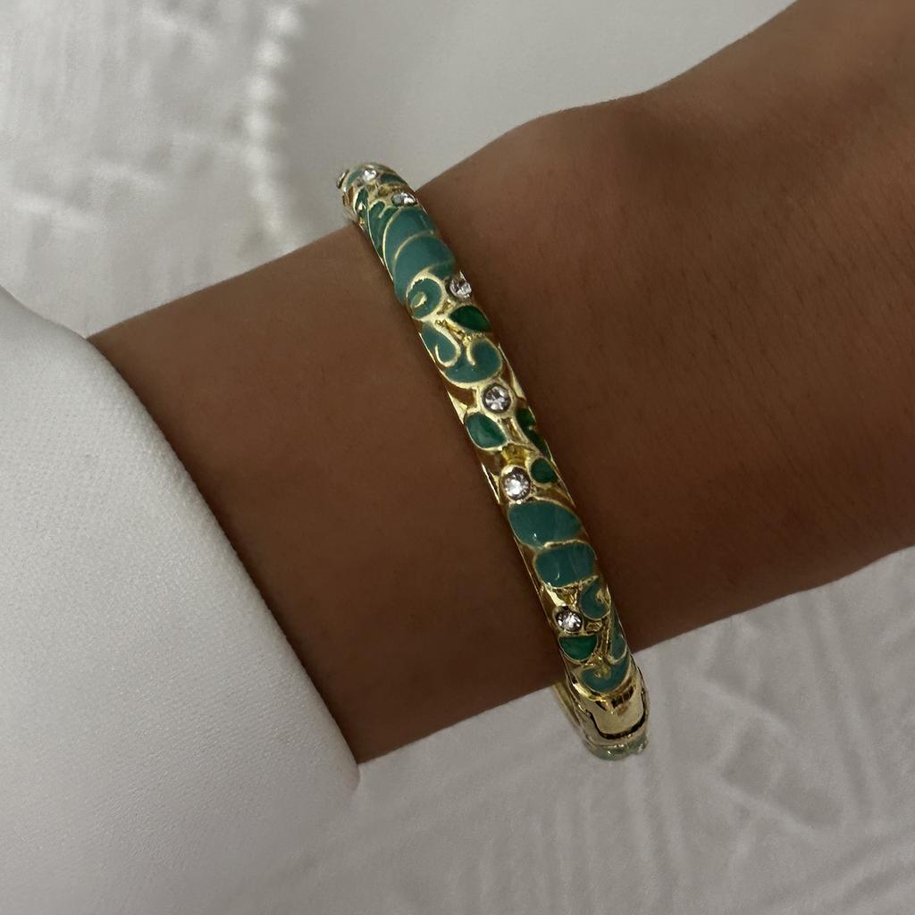 Lucky Evil Eye Flower Enamel Bracelets Set for Women Elegant Floral Rhinestone Geometric Spring Bangle Party Jewelry Gift