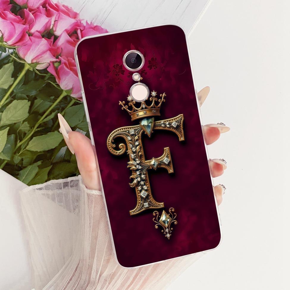 For Redmi 5 Case Cover Transparent Luxury Crown A-Z Letters 2D Flat Pattern Soft Casing For Redmi MDG1 MDI1