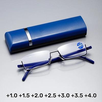 TR90 Halbrahmen Anti-Blaulicht Hyperopiebrille Luxus Damen Herren Lesebrille Rezeptbrille mit Etui Dioptrien