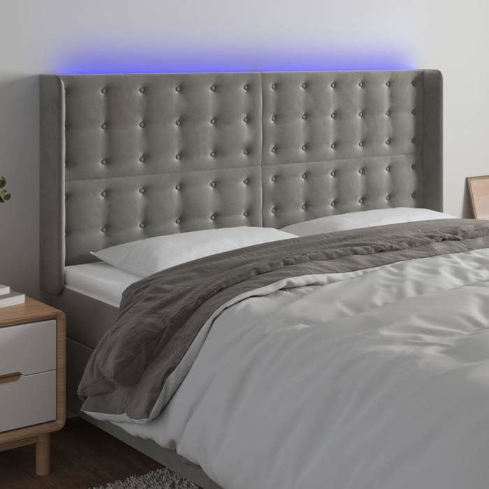VidaXL Tête de Lit à LED Meuble de Chambre à Coucher Accessoire de Lit Double Tête de Cadre de Lit Intérieur Gris Clair 3124536