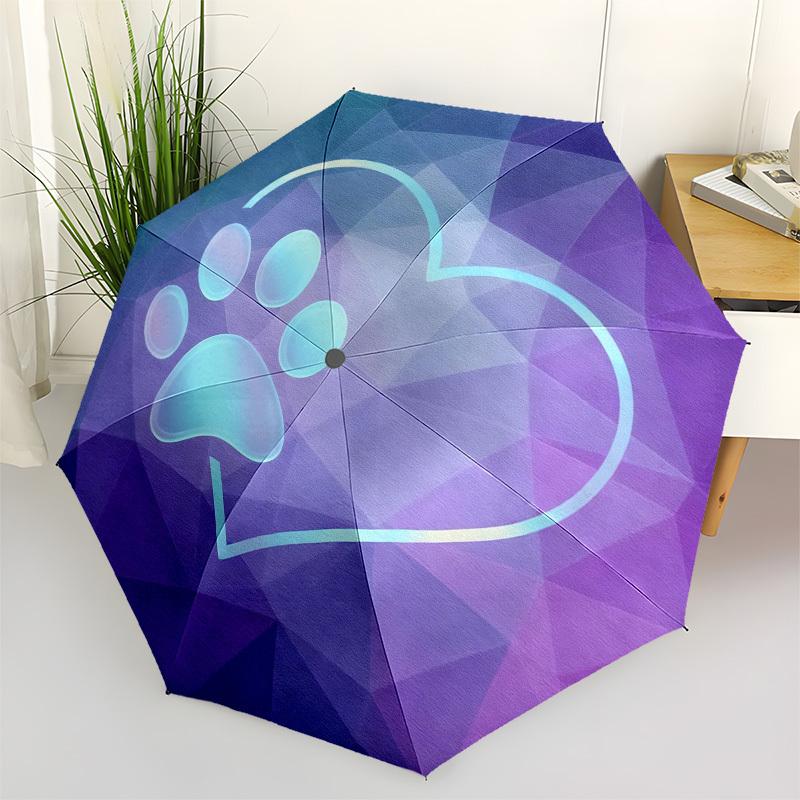 1pc Paw Heart Automatic Folding Umbrella, Heavy Duty 8 Rib Iron Frame,  Suitable for Travel, Daily Use, Birthday, Decor Gift M0105104