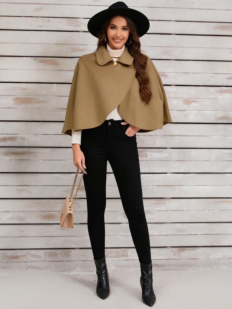 Women's 2024 Autumn/Winter Woolen Cape Shawl - Short, Versatile, Plus Size, European & American Style.