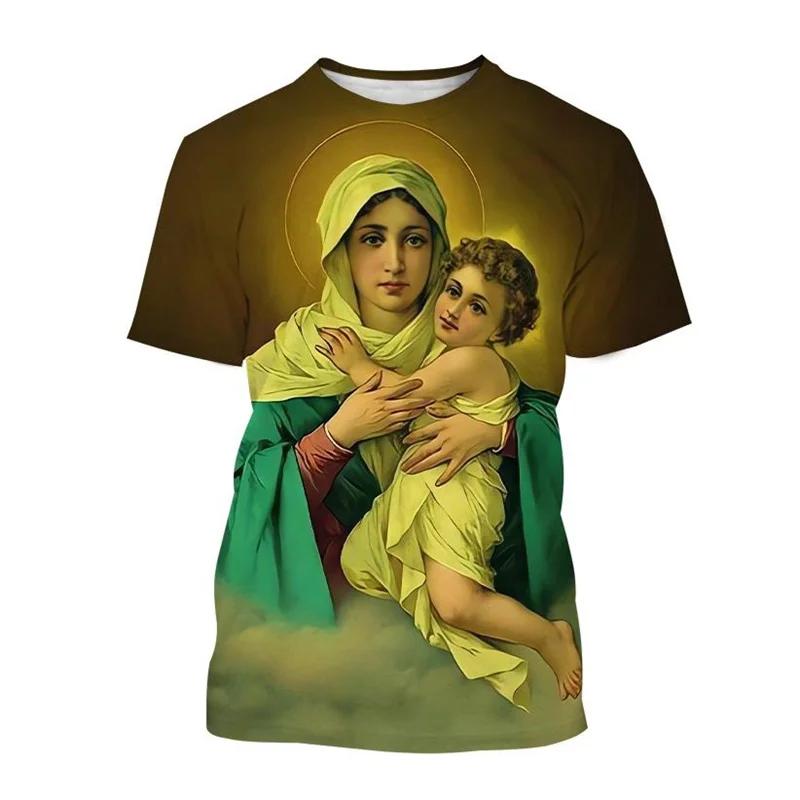 Hot Selling Virgin Mary 3D Printed T-shirt Personality Christianity Mother Of God Holy Child Tees Casual Short-sleeved T Shirt