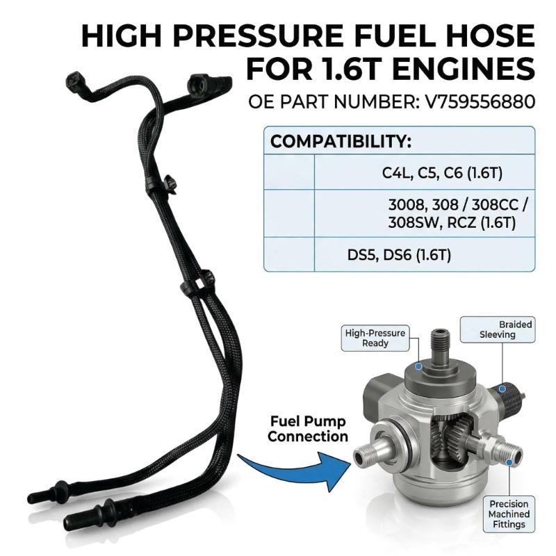 Replacement V759556880 Car Fuel Overflows Return Hose for 3008 308CC 308SW RCZ C4 Fuel Overflows Return Hose
