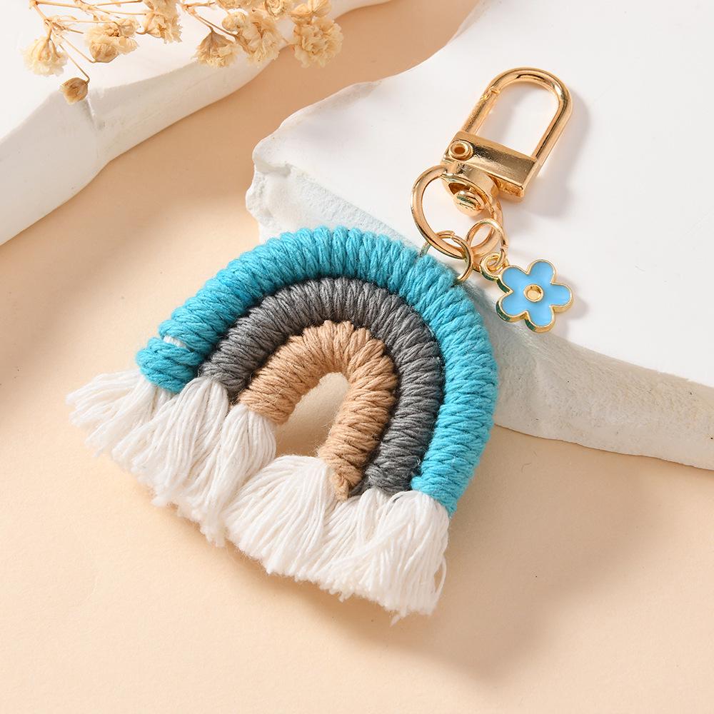 Hand-Woven Rainbow Keychain Pendant Charm