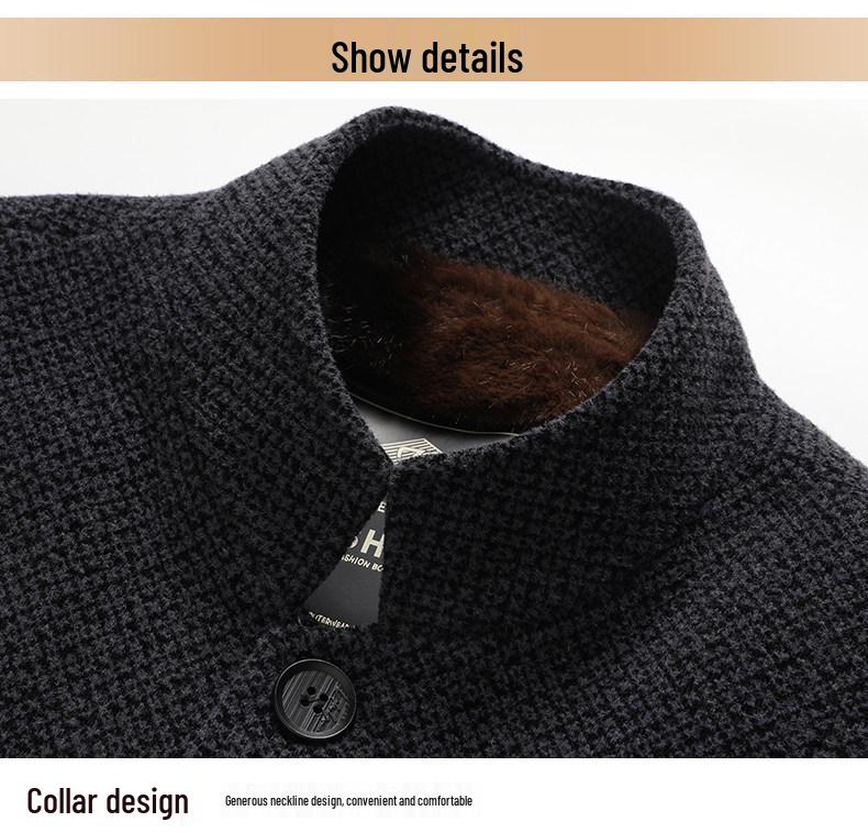 2025 Bestselling Dad Style Woolen Coat: Thick Chenille Stand-Up Collar Jacket for Middle-Aged & Elderly, Autumn/Winter Collection