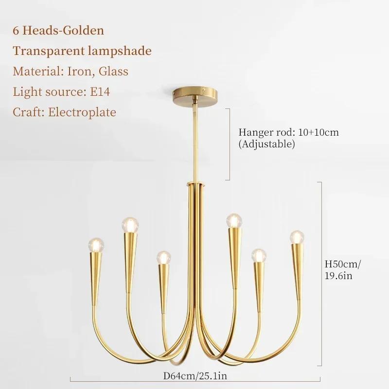 Nordic Luxury Living Room Candle Pendant Light American Iron LED Pendant Light Bedroom Lighting Dining Room Home Decoration