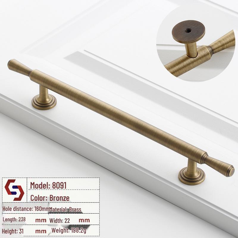 Vintage Brass Handle for Wardrobes, Cabinets, Drawers, and French Doors - Single Hole Light Luxury Style Furniture Hardware