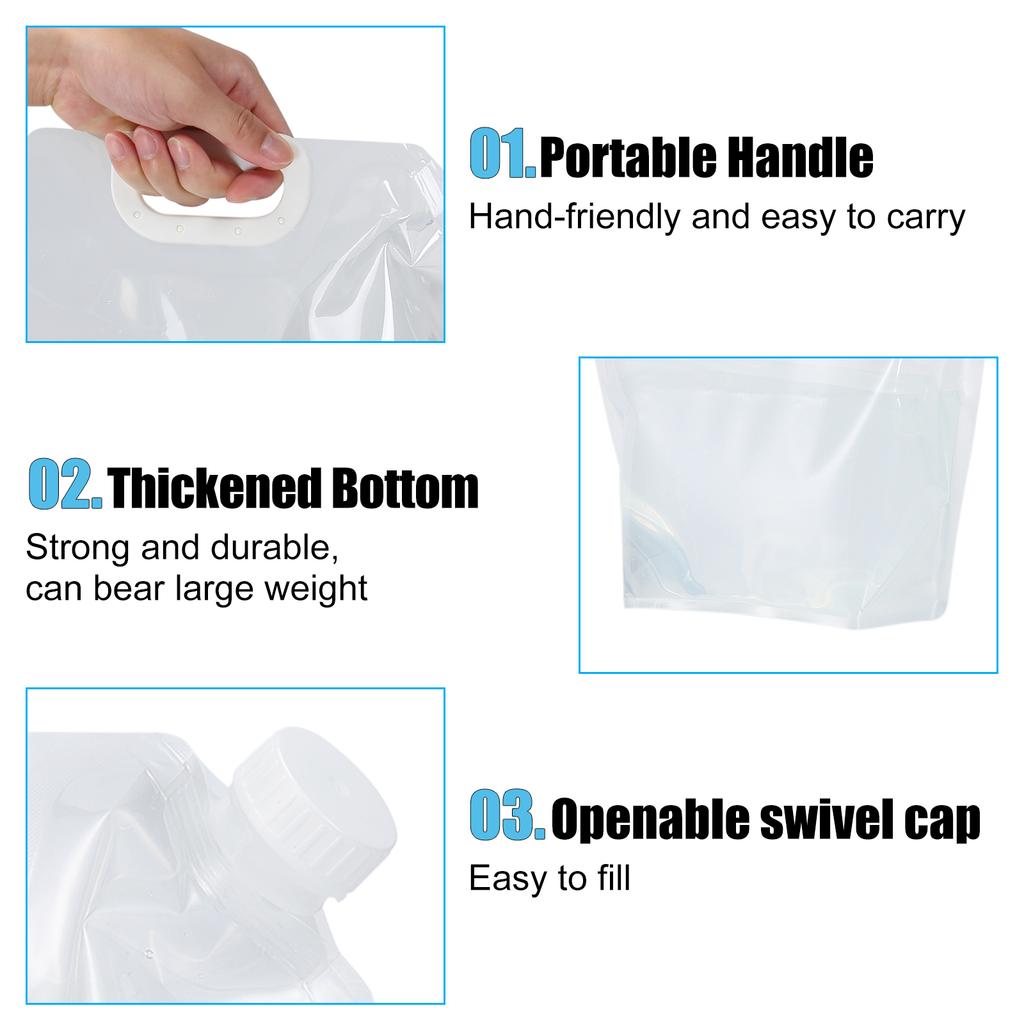 5L Portable Water Bag Reusable Foldable Emergency Water Canister With Lid + Handle For Camping Hiking Travel
