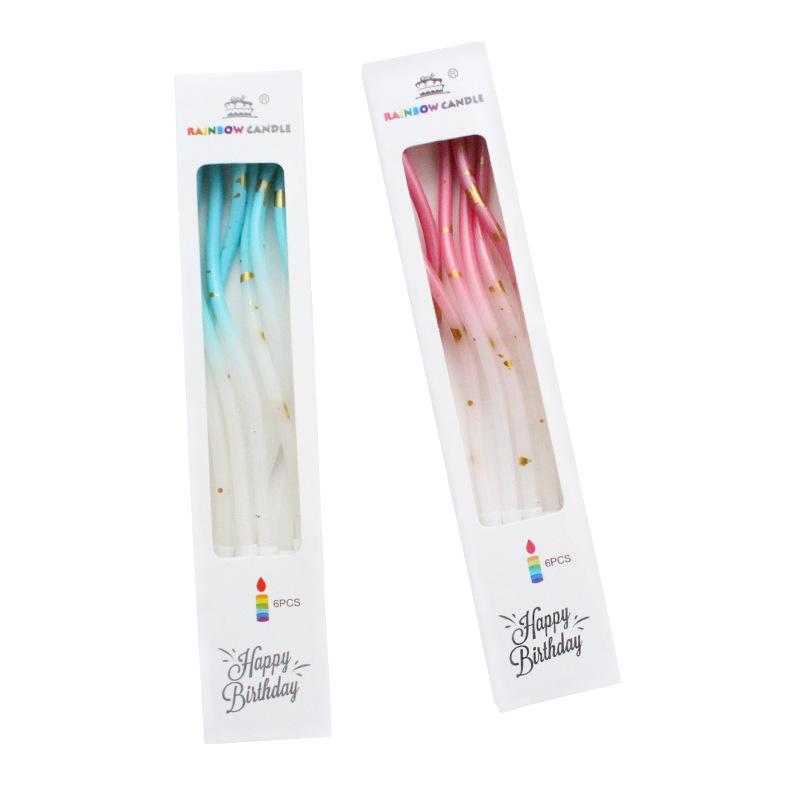 Ins Style Curve Gradient Gold Dot Candle Birthday Romantic Party Pink Blue Boxed Spiral Candle