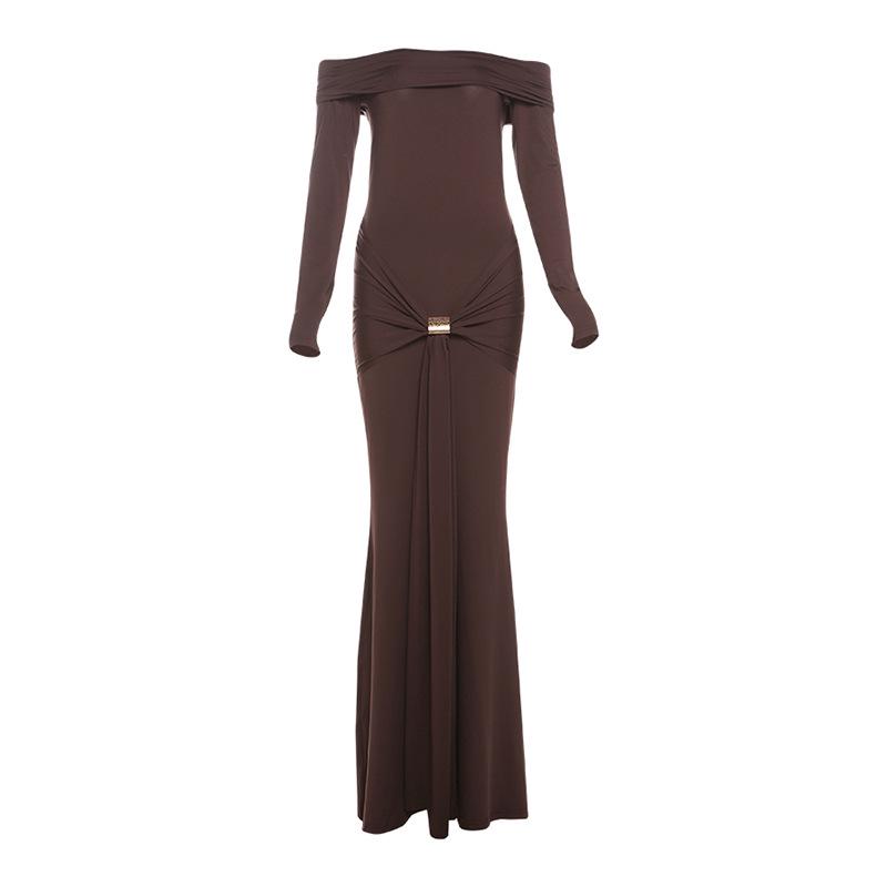 

European Women s One-Shoulder Solid Color Slim Fit Bodycon Dress - Autumn/Winter Fashion L