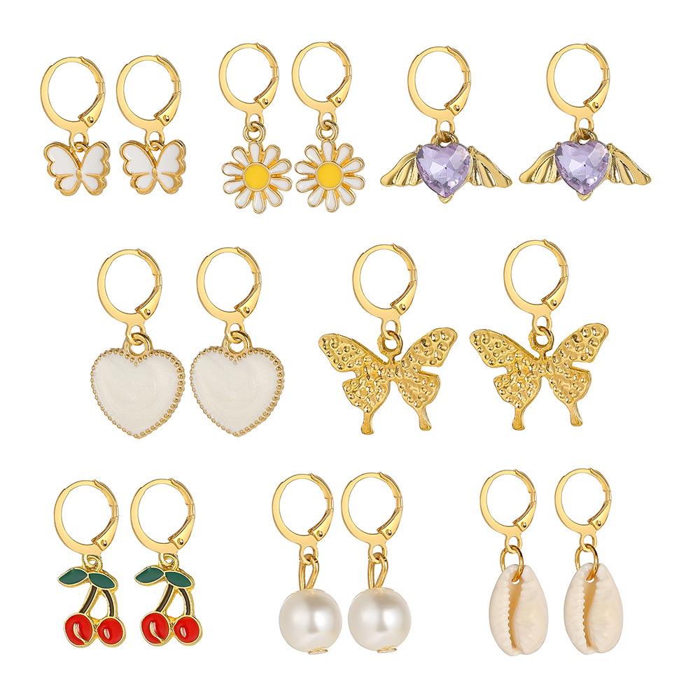 Vintage Daisy Dangle Earrings Set For Women Butterfly Heart Pearl Pendant Tassel Circle Drop Earring Geometric Trendy Jewelry