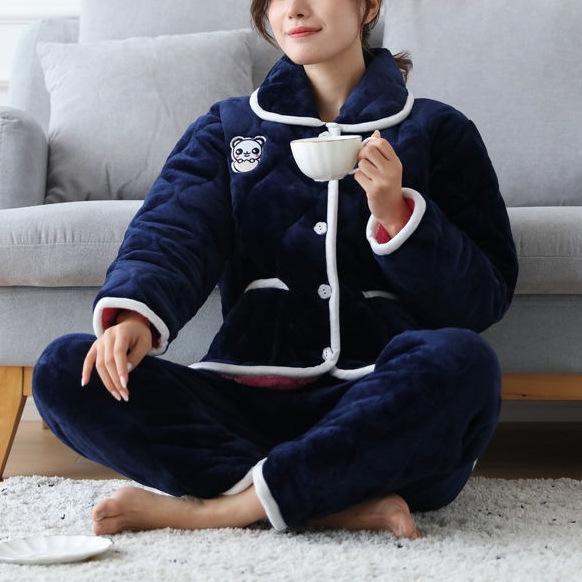 Süße warme wattierte Baumwolle kann draußen getragen werden dreilagiger Pyjama Damen Winter Loungewear verdickt saisonal große Größe