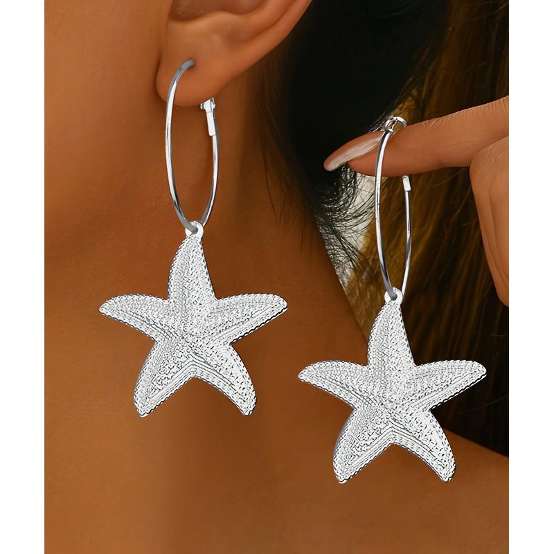 Gold Geometric Hollowed-out Starfish Pendant Earrings Women's Exaggerated Seaside Vacation Wind Earrings