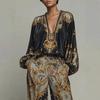 2025 Early Spring Retro V-Neck Korean Velvet Printed Women's Suit
