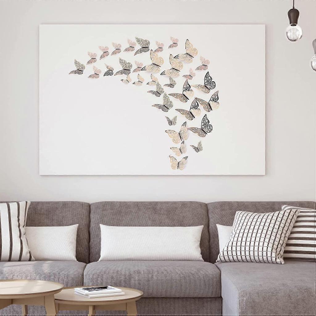 24pcs 3d Butterfly Wall Sticker Metallic Art Sticker 3 Sizes 3d Butterflies Wall Decals Cutout Gold Butterflies Fridge Sticker Crafts Butterfly Sticke