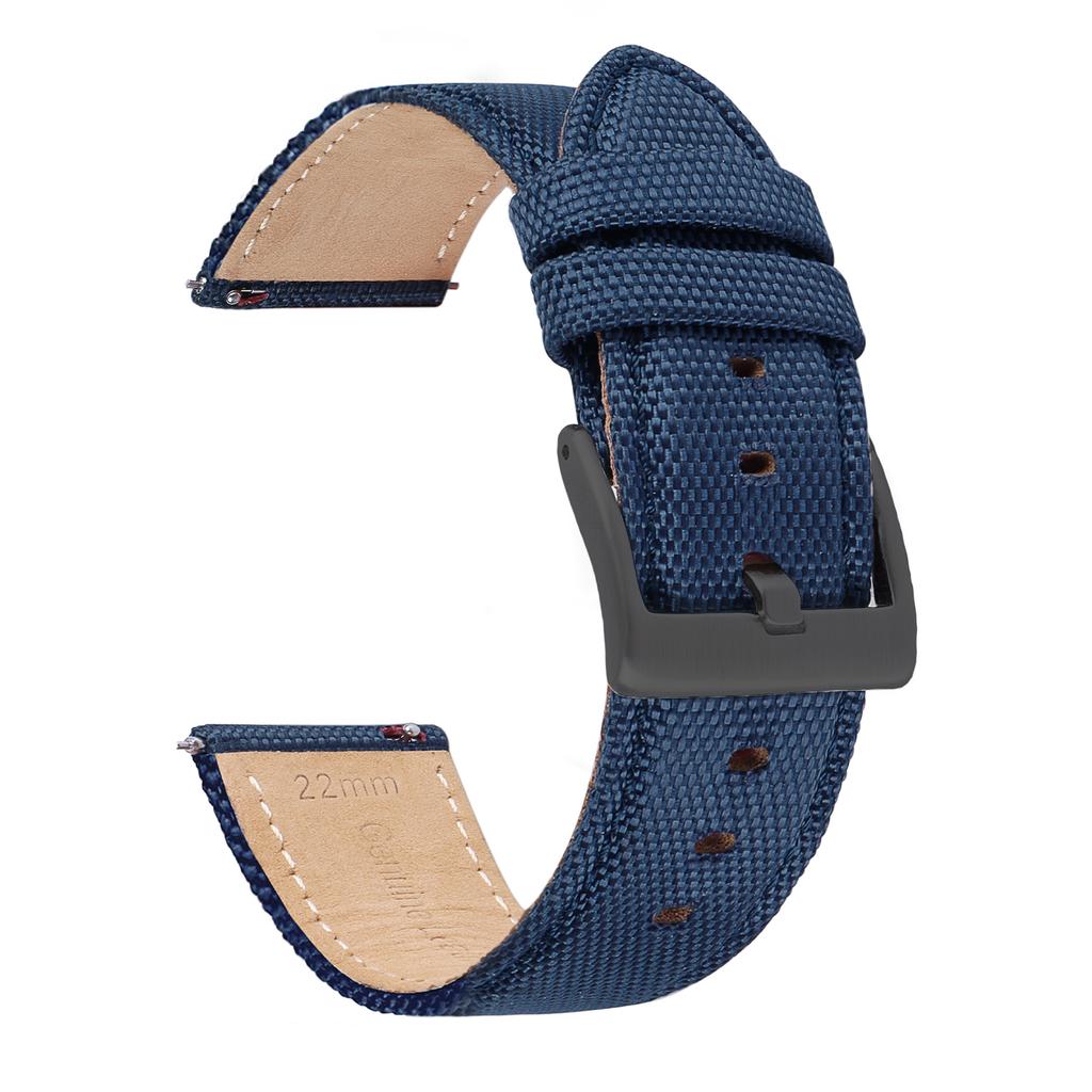 Genuine Leather Nylon Watch Band 20mm 22mm Quick Release Watch Strap for Military Rugged Thickened Ribbed Canvas Watchband Belt