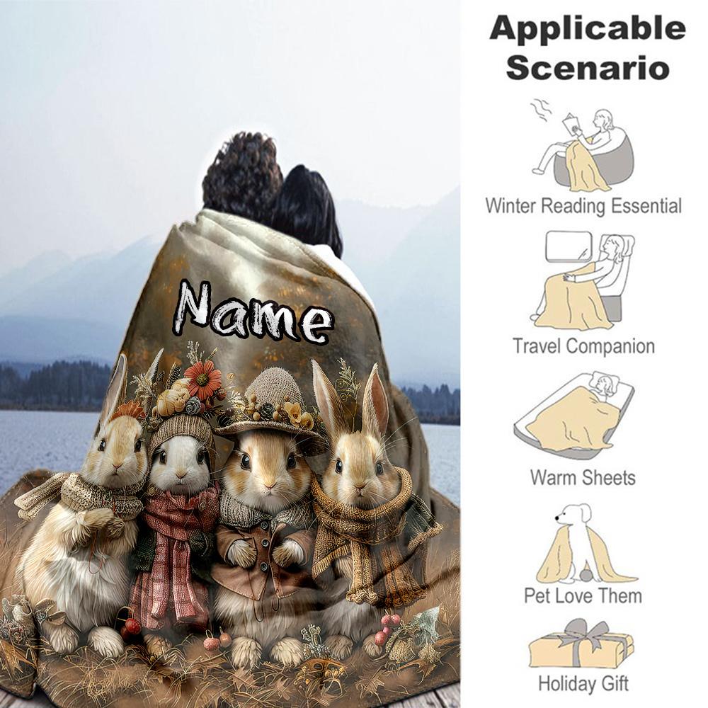Rabbits Customize Your Name Blanket Lightweight Personalized Blanket Durable Comfort Great for Office Chair Seaside Picnics Chair