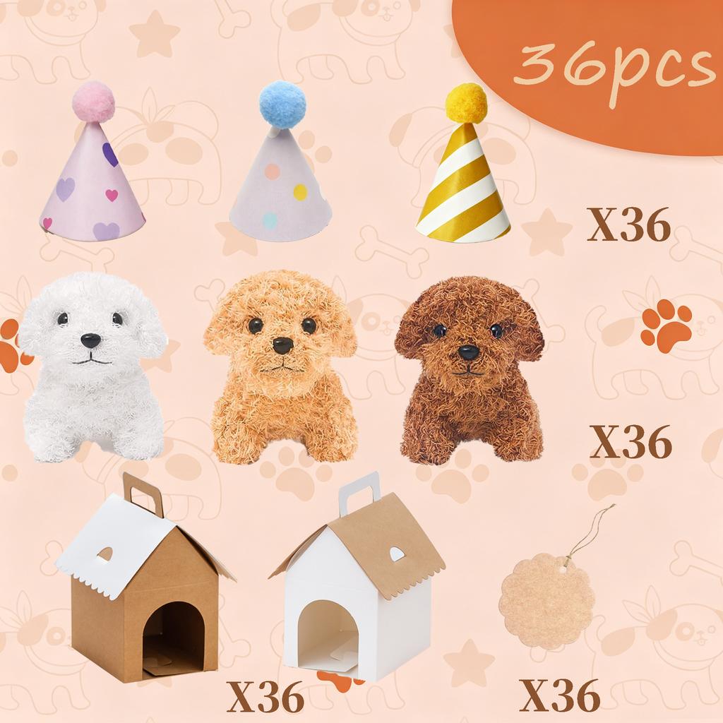 6-36 Pcs 4.7Inch Puppy Stuffed Animals Bulk with Hat Card Paper Boxes Adopt A Puppy Party Favors Kids Stuffed Dogs Birthday Gift