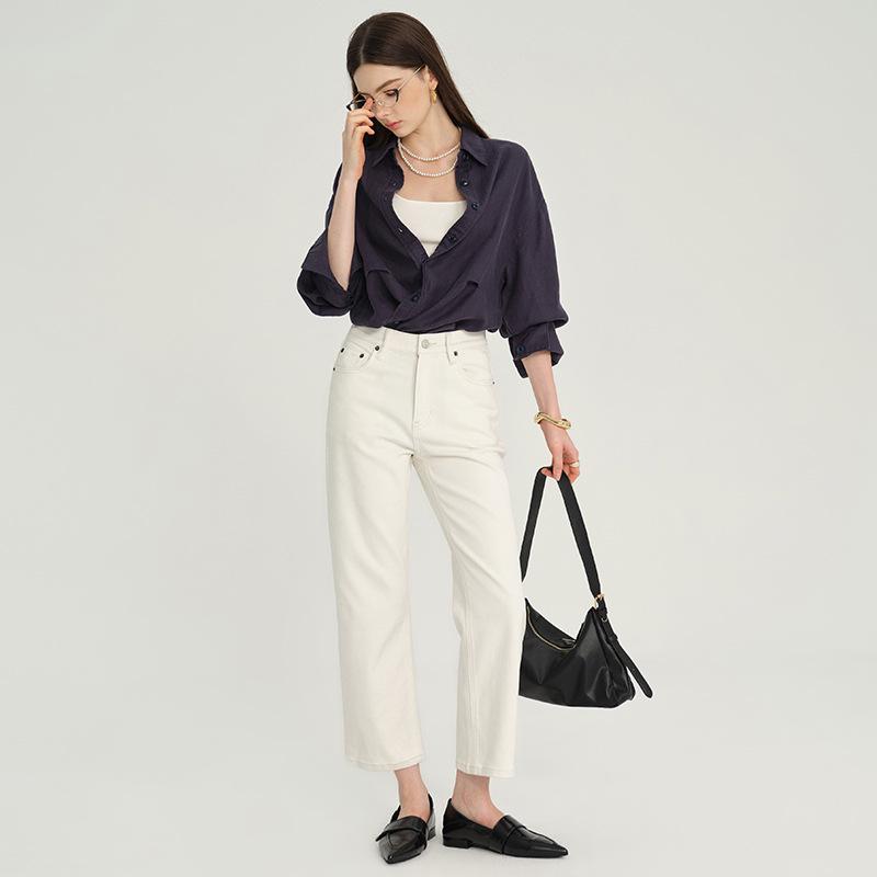 SELINE Women s Spring/Summer 2026 White Cigarette Jeans - Cropped Straight-Leg Pants 26 белый