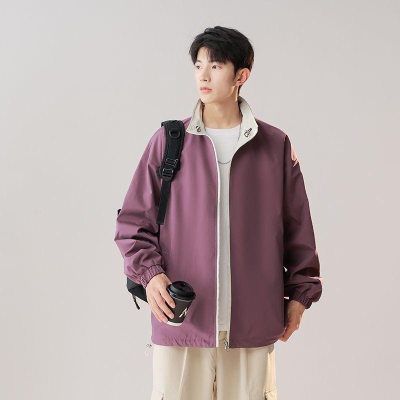 

Двусторонняя куртка мужская весна и осень новая мужская куртка носит на открытом воздухе однотонная спортивная куртка со стойкой воротником 2XL