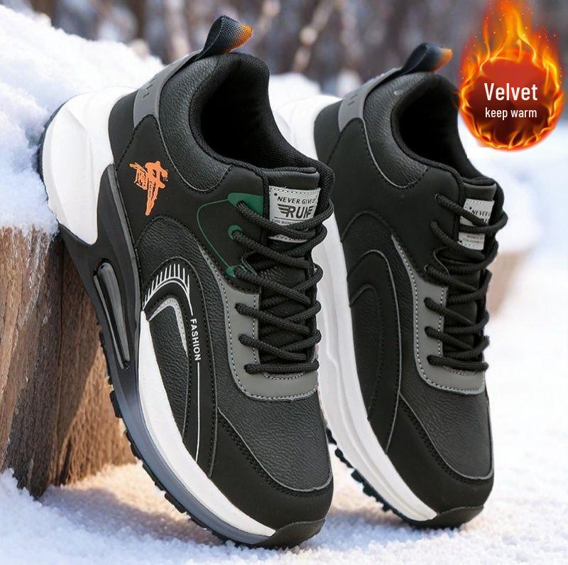 2025 Men's Winter Leather Running Shoes - Waterproof, Velvet-Lined, Warm Casual Sports Sneakers