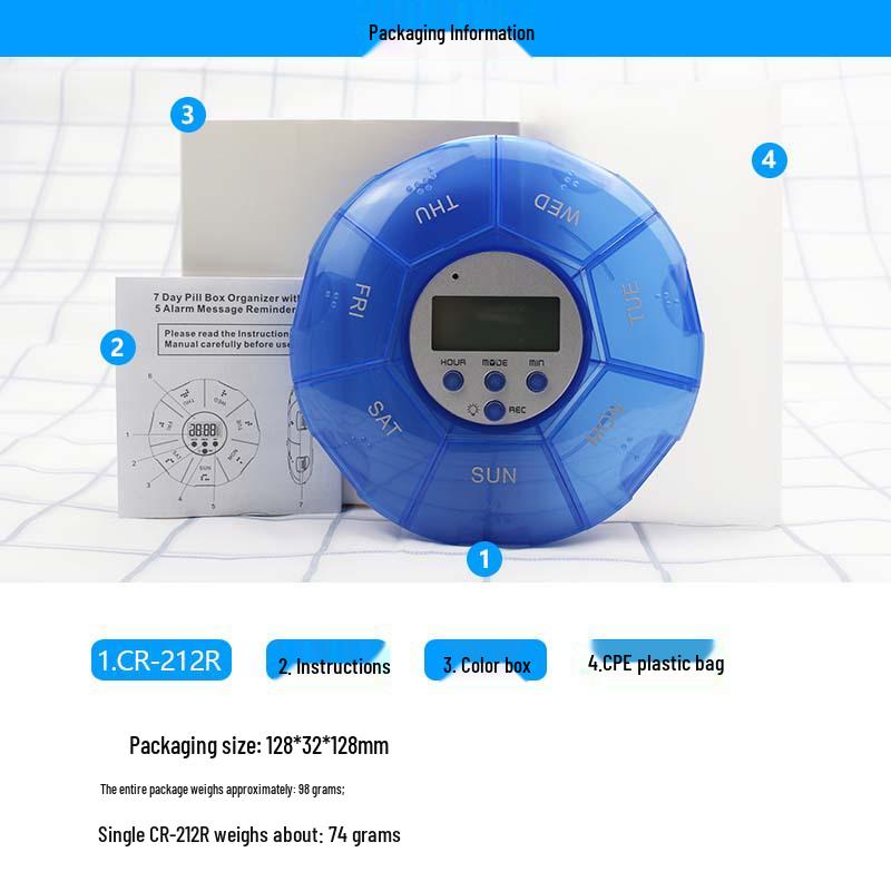 Electronic Timed Pill Box with Pre-recorded Alarm Reminder for Medication