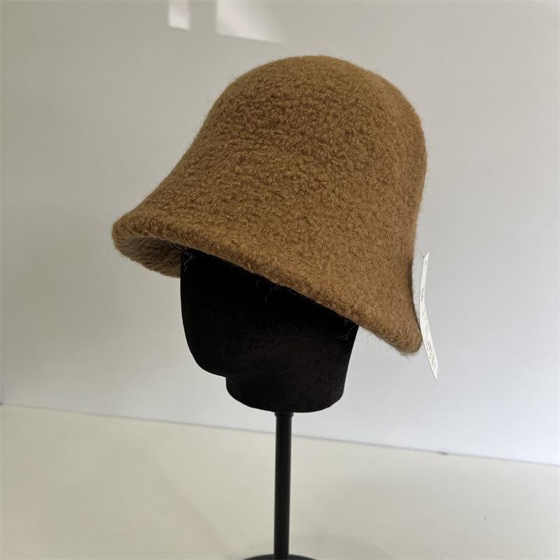 

Autumn and winter new Tibetan wool solid color bucket hat women s face small warm straight bell bucket hat синій