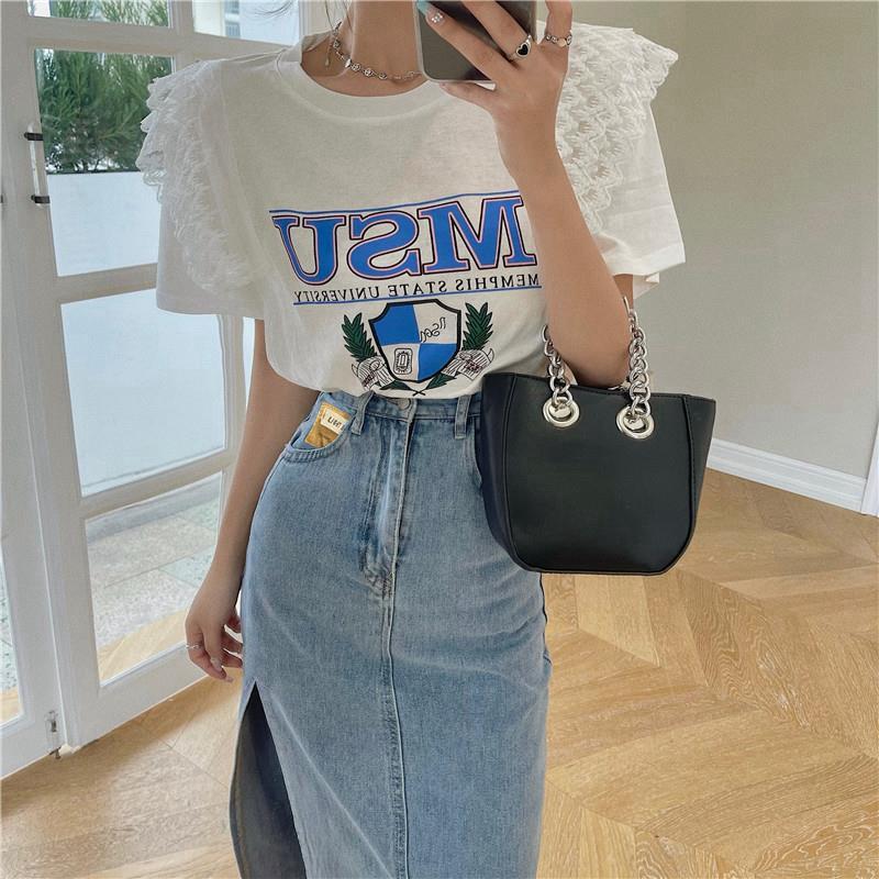 2021 Women's High Waist Slim Fit Denim Midi Skirt with Side Slit