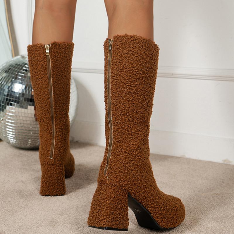 Herbst- und Winterschuhe, hohe Stiefel in Übergröße mit rundem Kopf und dickem Absatz, elastische Stiefel unterhalb des Knies, Damenstiefel.