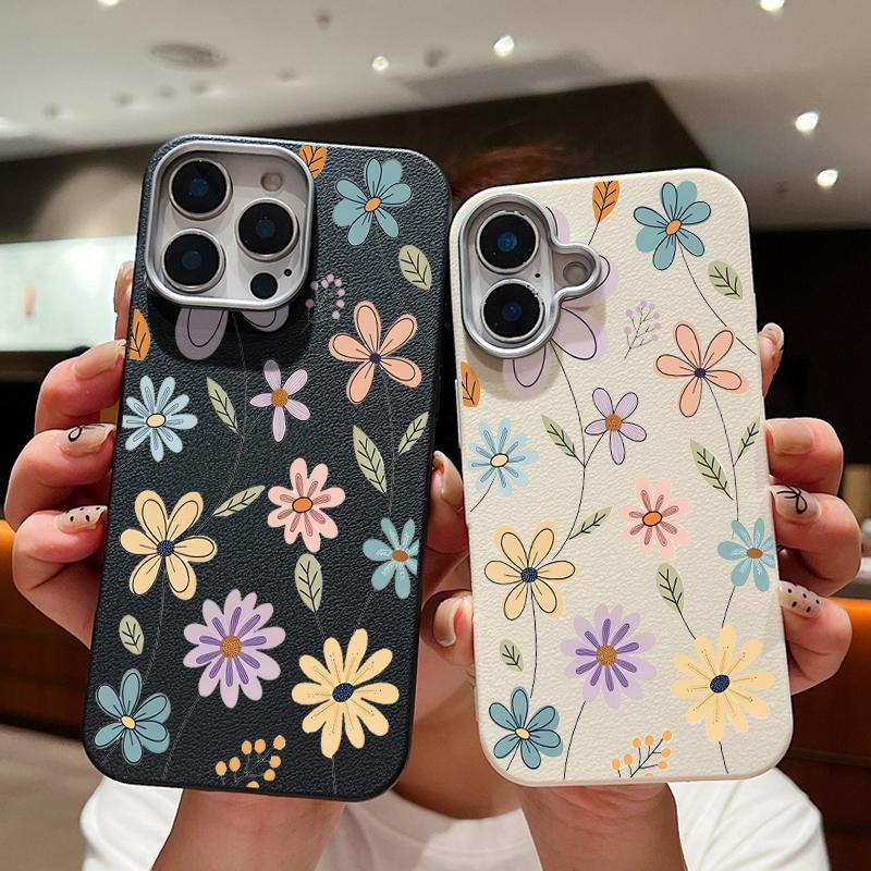 Small Flowers Pattern Phone Case For iPhone 15 Case iPhone 16 14 13 12 Pro Max 14 Plus 11 Shockproof Leather Texture TPU Cover