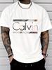 Men's Short Sleeve T-Shirt with Calvin Letter Print & Abstract Geometric Pattern